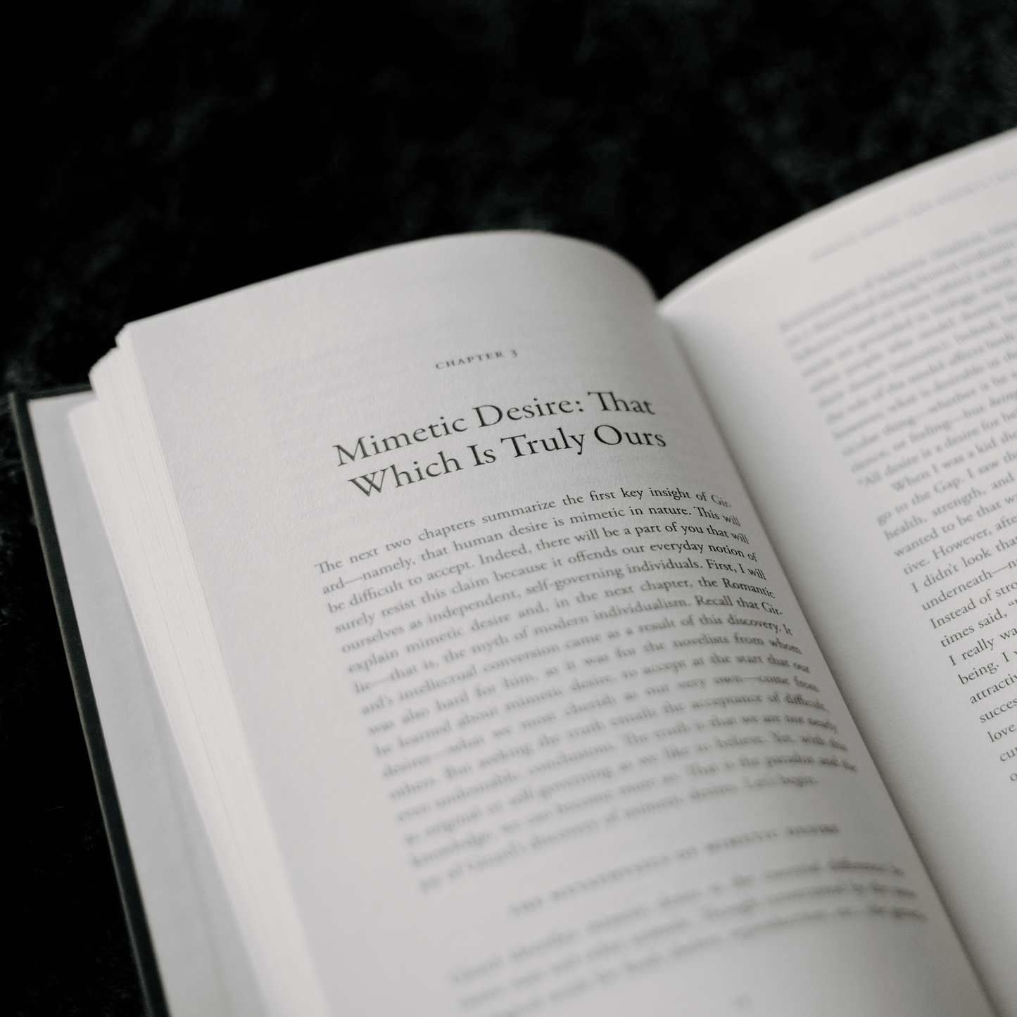 Open book showing chapter titled "Mimetic Desire: That Which Is Truly Ours" from the Catholic spiritual growth book I Came to Cast Fire, book on mimetic theory, anthropology, hardcover 9781685781668