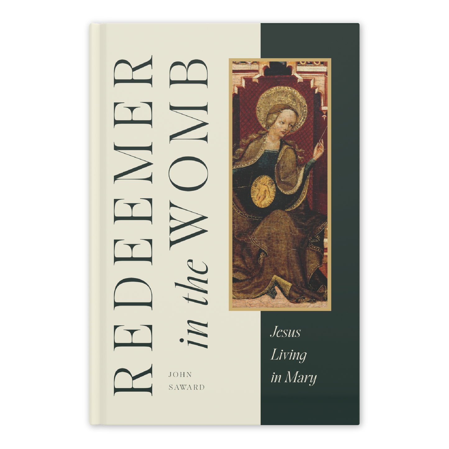 Book cover of Redeemer in the Womb by John Saward showing traditional religious artwork of Jesus and Mary, mariology, incarnation, hardcover 9781685780722
