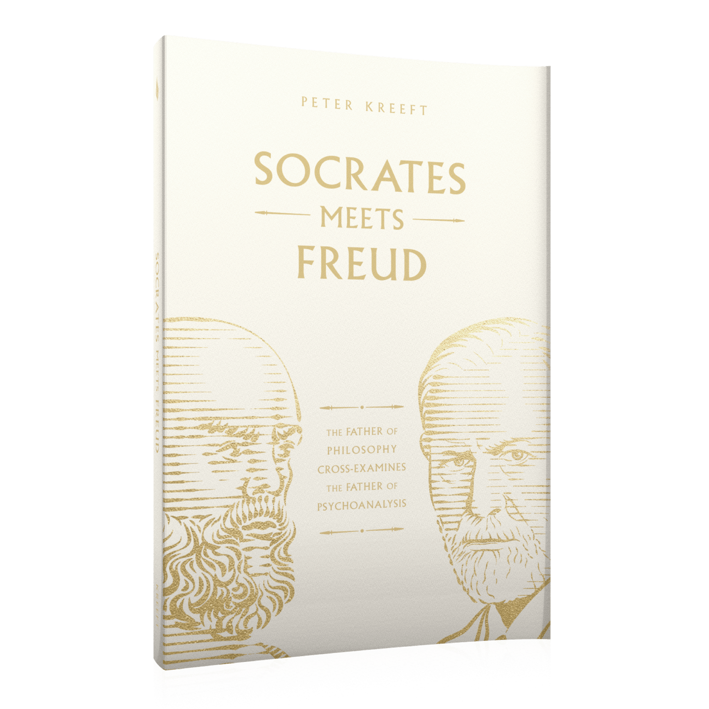 Socrates Meets Freud book cover by Peter Kreeft in elegant gold and white, featuring illustrated portraits of Socrates and Freud, philosophy book, 9781685782153