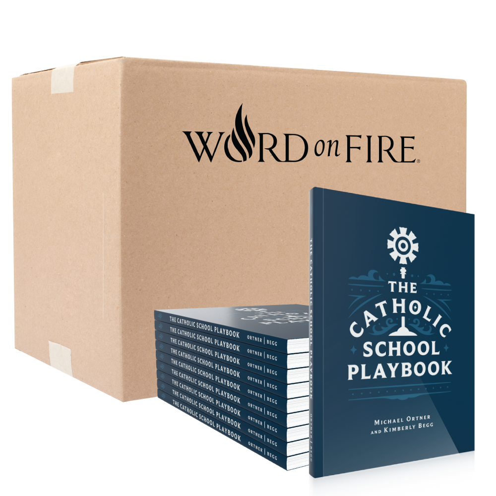 Box of 20 "The Catholic School Playbook" books by Michael Ortner and Kimberly Begg, suitable for Catholic teachers, schools, educators, and catechists, resource for Catholic schools, bulk book paperback 9781685782085
