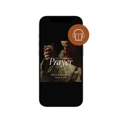 Audiobook cover of An Introduction to Prayer by Bishop Robert Barron, featuring a painting of a man praying, read by the author