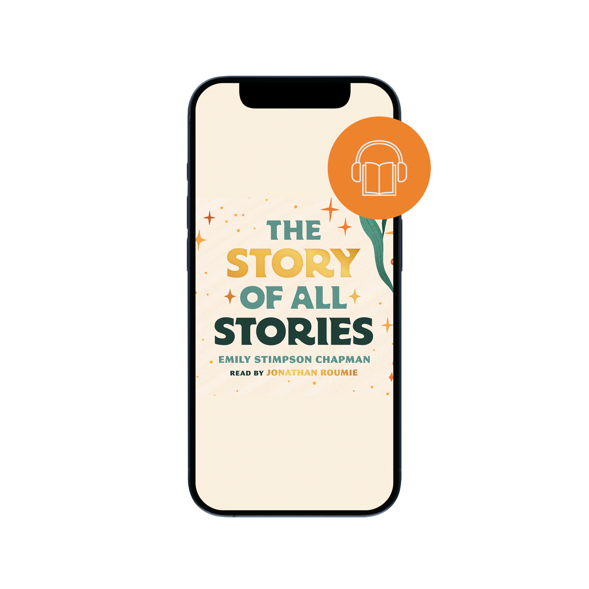 Audiobook cover of The Story of All Stories by Emily Stimpson Chapman, read by Jonathan Roumie, available as an audiobook on Word on Fire Digital app, Catholic children's bible, suitable for families and for children ages 7-13, hardcover 9781685782214 