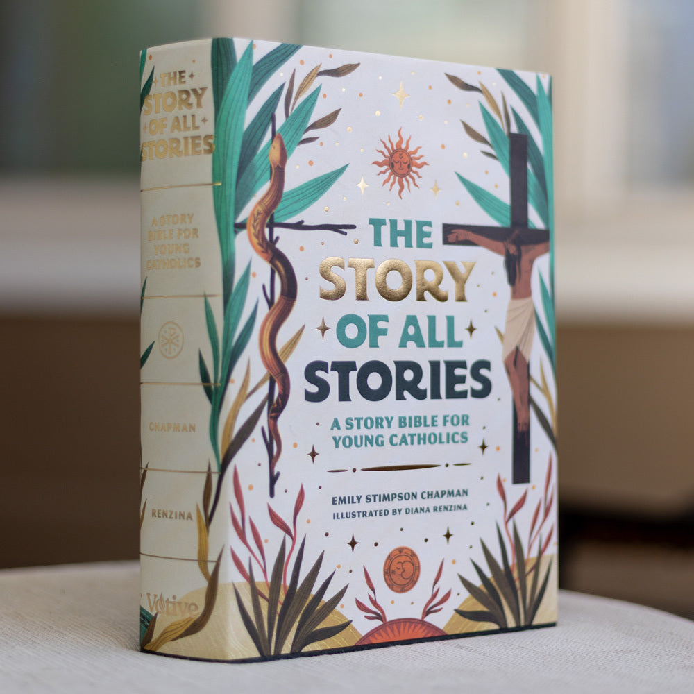 The Story of All Stories, a spiritual growth Catholic book for young Catholics, features contributors Emily Stimpson Chapman and Diana Renzina, designed as a story Bible for kids, ideal for catechesis and evangelization, illustrated Catholic children's bible, suitable for children ages 7-13, hardcover 9781685782214 