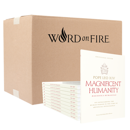 Box of 20 copies of Magnifica Humanitas (Magnificent Humanity) by Pope Leo XIV with a foreword by Bishop Robert Barron, published by Word on Fire
