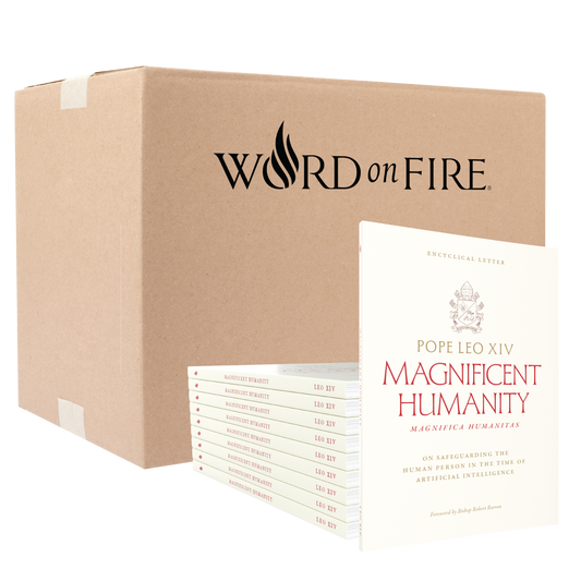Box of 20 copies of Magnifica Humanitas (Magnificent Humanity) by Pope Leo XIV with a foreword by Bishop Robert Barron, published by Word on Fire