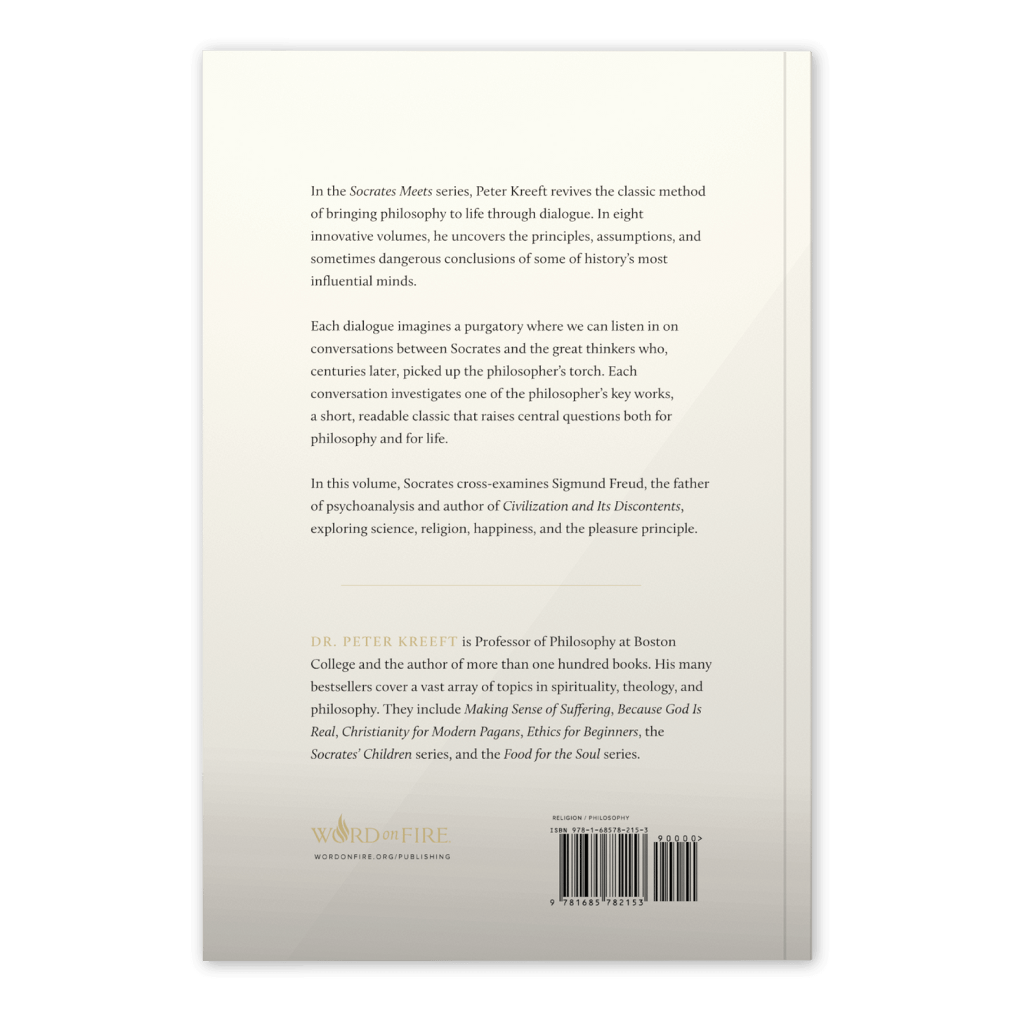Back cover of the book "Socrates Meets Freud" by Dr. Peter Kreeft, featuring a summary of the Socrates Meets series, philosophy book, 9781685782153