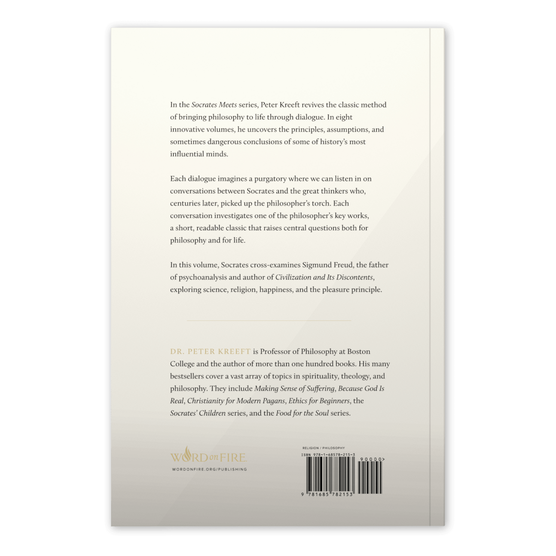 Back cover of the book "Socrates Meets Freud" by Dr. Peter Kreeft, featuring a summary of the Socrates Meets series, philosophy book, 9781685782153