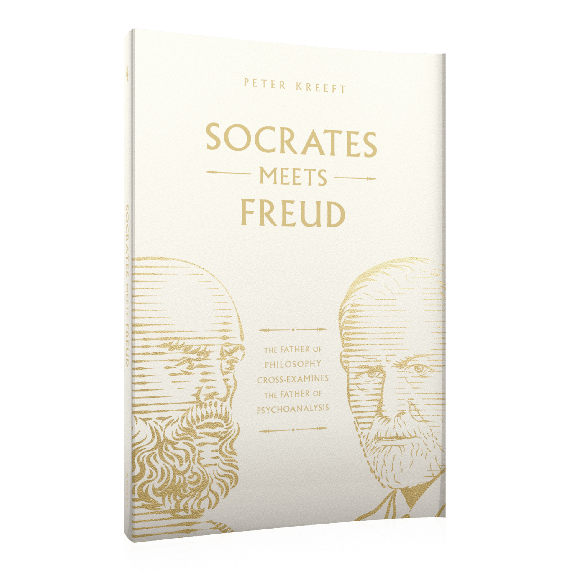 Socrates Meets Freud book cover by Peter Kreeft in elegant gold and white, featuring illustrated portraits of Socrates and Freud, philosophy book, 9781685782153