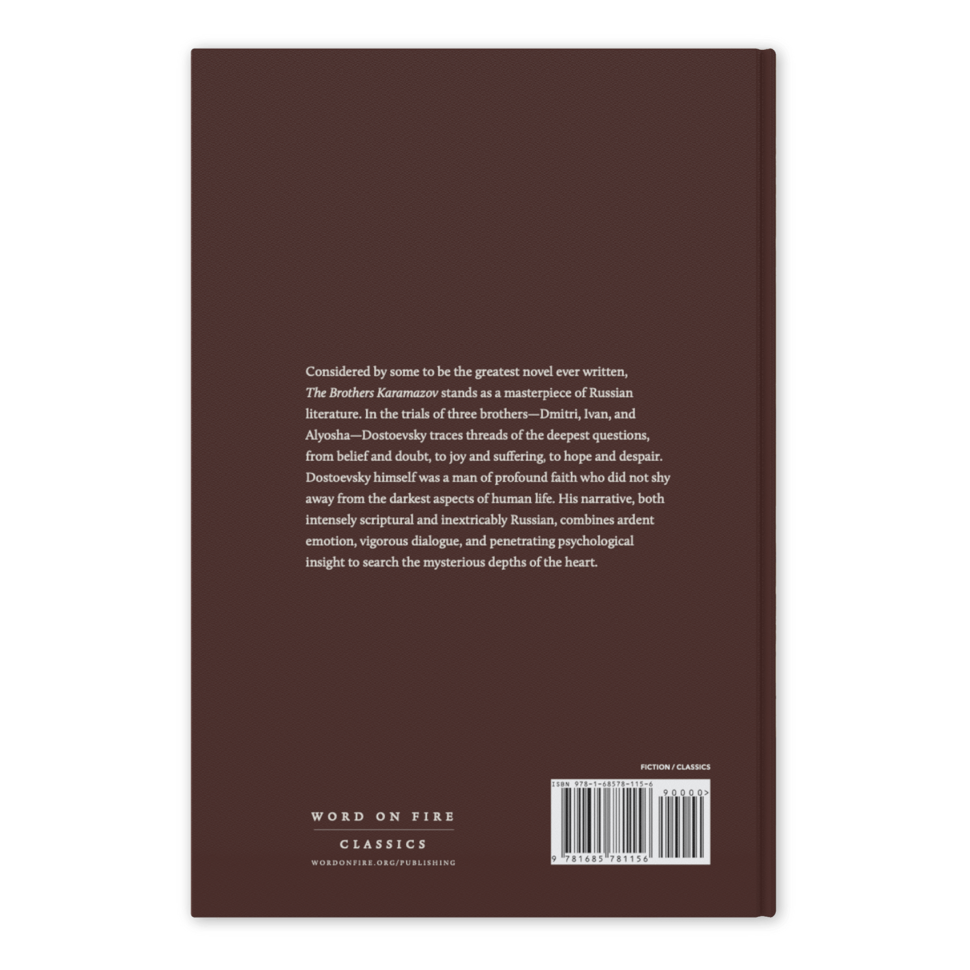 Back cover of "The Brothers Karamazov", Word on Fire Classics hardcover edition, 9781685781156