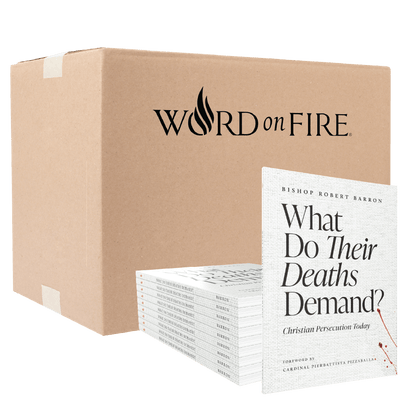 Box of 20 "What Do Their Deaths Demand?" Christian persecution theology books by Bishop Robert Barron, bulk book paperback 9781685783754