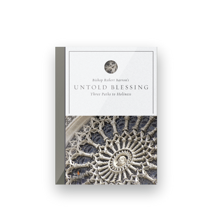 Cover of Untold Blessing - Film showing intricate cathedral stonework with a circular pattern, labeled Contributors: Bishop Robert Barron, Age Range: Adult, ISBN: 9781944639834, Binding Type: DVD.